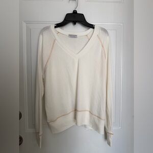 Paper Crane Cream V-Neck Sweater with Pale Peach Trim
